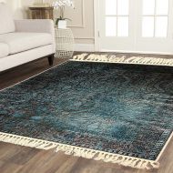 Home Must Haves Blue Brown Faux Silky Luxury Persian Oriental Flat Weave High Density Hand-Knotted Large Area Rug Carpet Any Living Room Bedroom Kitchen Room Home (6 x 9)