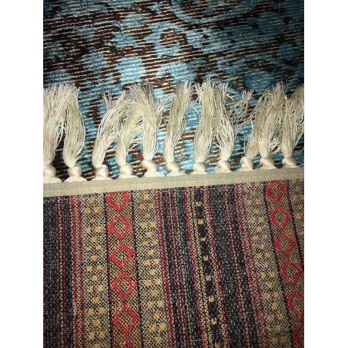  Home Must Haves Blue Brown Faux Silky Luxury Persian Oriental Flat Weave High Density Hand-Knotted Large Area Rug Carpet Any Living Room Bedroom Kitchen Room Home (6 x 9)