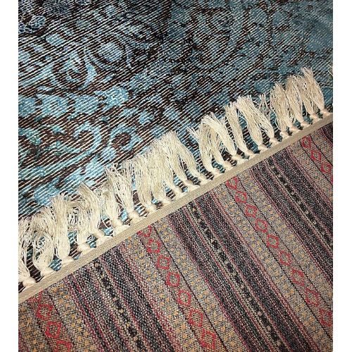  Home Must Haves Blue Brown Faux Silky Luxury Persian Oriental Flat Weave High Density Hand-Knotted Large Area Rug Carpet Any Living Room Bedroom Kitchen Room Home (6 x 9)