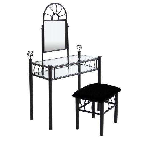  Home Source Industries 200-6032 Vanity with Upholstered Bench, Black