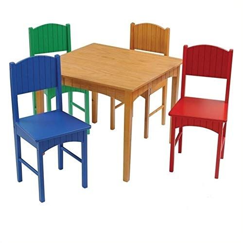  Home Square 6 Piece Kids Play Set with Table and 4 Chairs with Bookshelf in Multi Color