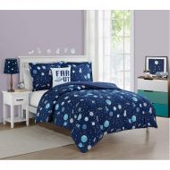 Home Style Outer Space Comforter Set Full Size - Navy Blue, Galaxy Rockets Ships Stars Planets Print - 4 Piece Bed Sets - Celestial Design Boys Bedding, Aliens Dreamland Kids Bedroom - Ultra