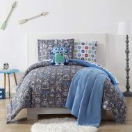 Home Style Robots Kids Comforter Set Full/Queen Size - Blue, Grey, Science Machine Bots Print - 3 Piece Bed Sets - Novelty Design Children Bedding, Fun Mechanical Boys Bedroom - Soft Microfib