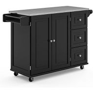 Homestyles Kitchen Cart Rolling Mobile Island Stainless Steel Metal Top, with Storage and Towel Rack , 54 Inch Width, Black