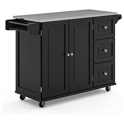  Homestyles Kitchen Cart Rolling Mobile Island Stainless Steel Metal Top, with Storage and Towel Rack , 54 Inch Width, Black