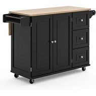 Homestyles Dolly Madison Kitchen Cart with Wood Top and Drop Leaf Breakfast Bar, Rolling Mobile Kitchen Island with Storage and Towel Rack, 54 Inch Width, Black