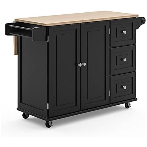  Homestyles Dolly Madison Kitchen Cart with Wood Top and Drop Leaf Breakfast Bar, Rolling Mobile Kitchen Island with Storage and Towel Rack, 54 Inch Width, Black