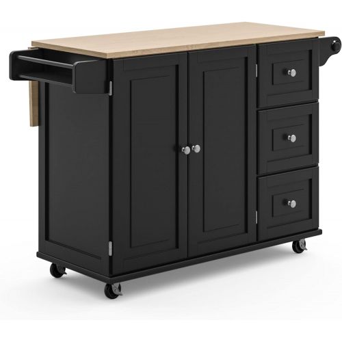  Homestyles Dolly Madison Kitchen Cart with Wood Top and Drop Leaf Breakfast Bar, Rolling Mobile Kitchen Island with Storage and Towel Rack, 54 Inch Width, Black