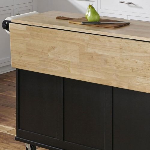  Homestyles Dolly Madison Kitchen Cart with Wood Top and Drop Leaf Breakfast Bar, Rolling Mobile Kitchen Island with Storage and Towel Rack, 54 Inch Width, Black