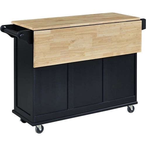  Homestyles Dolly Madison Kitchen Cart with Wood Top and Drop Leaf Breakfast Bar, Rolling Mobile Kitchen Island with Storage and Towel Rack, 54 Inch Width, Black