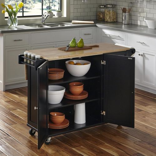  Homestyles Dolly Madison Kitchen Cart with Wood Top and Drop Leaf Breakfast Bar, Rolling Mobile Kitchen Island with Storage and Towel Rack, 54 Inch Width, Black