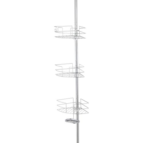  HOME ZONE HomeZone 3-Tier Adjustable Wire Corner Shelf Extension Pole Caddy, Chrome