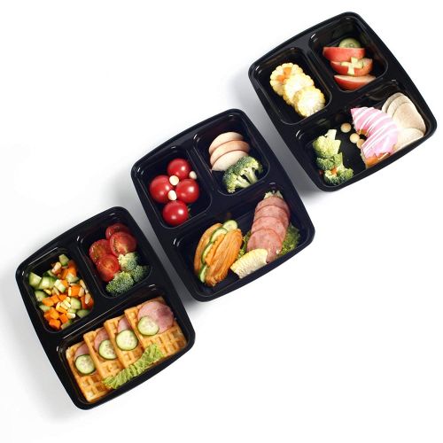  Home n Ware Meal Prep Containers [10 Pack] 3 Compartment with Lids, Food Storage Bento Box | BPAFree | Stackable | Reusable Lunch Boxes, Microwave/Dishwasher/Freezer Safe,Portion C