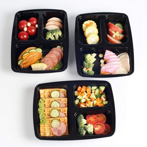  Home n Ware Meal Prep Containers [10 Pack] 3 Compartment with Lids, Food Storage Bento Box | BPAFree | Stackable | Reusable Lunch Boxes, Microwave/Dishwasher/Freezer Safe,Portion C