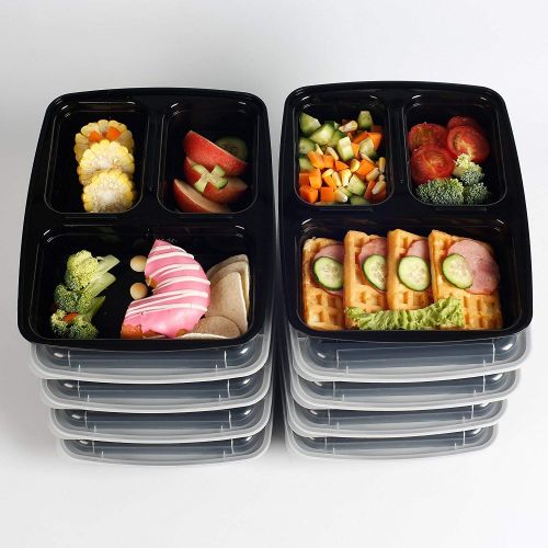  Home n Ware Meal Prep Containers [10 Pack] 3 Compartment with Lids, Food Storage Bento Box | BPAFree | Stackable | Reusable Lunch Boxes, Microwave/Dishwasher/Freezer Safe,Portion C