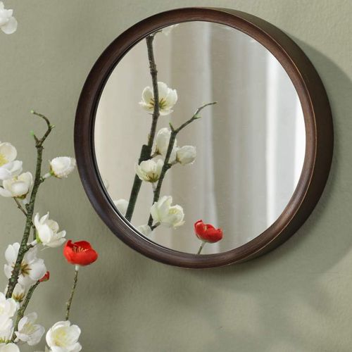  Home warehouse Retro Solid wood Wall mirror, Creative Bathroom Hanging mirror Girl Bedroom Makeup mirror Dressing mirror Barbershop Photography shop Dressing table mirror Round mirror Decorative