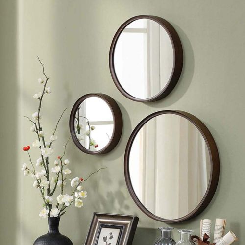  Home warehouse Retro Solid wood Wall mirror, Creative Bathroom Hanging mirror Girl Bedroom Makeup mirror Dressing mirror Barbershop Photography shop Dressing table mirror Round mirror Decorative