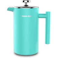 HomeApp French Press/Kaffeebereiter aus Edelstahl, Doppelwandige Franzoesische Kaffeepresse 1 L/8Tassen, Kaffeekanne &Teebereiter mit Edelstahlfilter, mit 2 Extra Filter und Weinaus