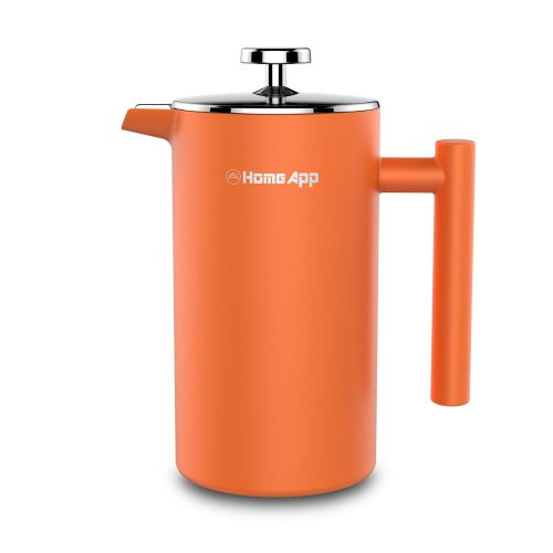  HomeApp Kaffee- und Teezubereiter, doppelwandig, Edelstahl, manuelle Kaffee- und Teekanne mit 2 zusatzlichen Filtern 1000 ml (mit Tropfenstopp) Orange