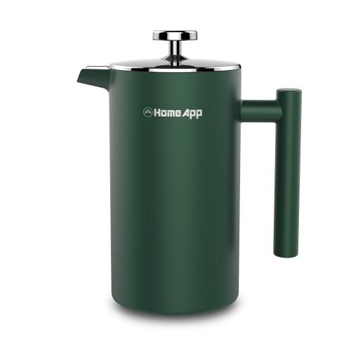  HomeApp Kaffee- und Teezubereiter, doppelwandig, Edelstahl, manuelle Kaffee- und Teekanne mit 2 zusatzlichen Filtern 1000 ml (mit Tropfenstopp) gruen