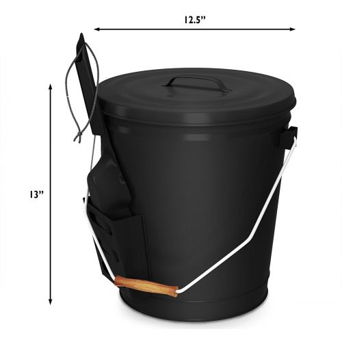  4.75 Gallon Black Ash Bucket with Lid and Shovel-Essential Tools for Fireplaces, Fire Pits, Wood Burning Stoves-Hearth Accessories by Home-Complete