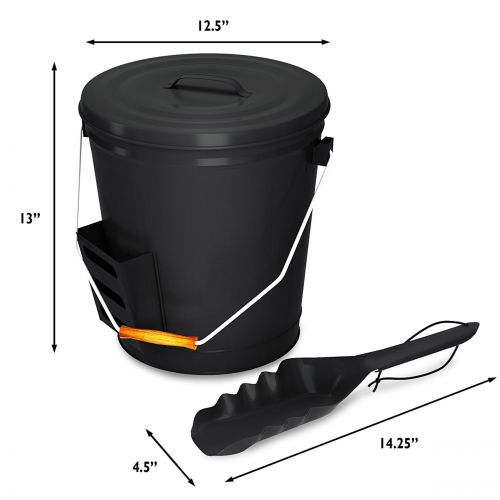  4.75 Gallon Black Ash Bucket with Lid and Shovel-Essential Tools for Fireplaces, Fire Pits, Wood Burning Stoves-Hearth Accessories by Home-Complete