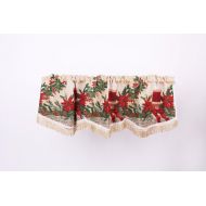HomeCrate Holiday Seasonal Tapestry Decorative Christmas Poinsettias and Candles Design - 60 X 15 Window Valance