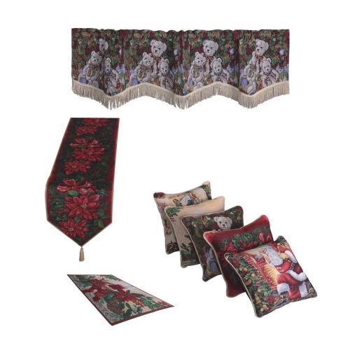  HomeCrate Holiday Seasonal Tapestry Decorative Christmas Poinsettias and Candles Design - 60 X 15 Window Valance