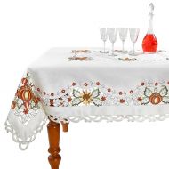 HomeCrate Fall Collection - Pumpkin Tablecloth, Handmade Embroidered Cutwork - 68 x 104