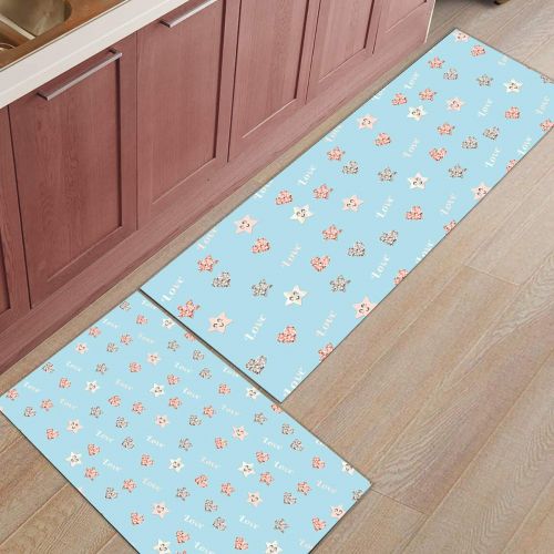  HomeCreator Non Slip 2pc Kitchen Area Rugs Retro Valentines Day Theme Absorbent Antibacterial Indoor Door Mats Set Machine Washable Rug Runner 19.7x31.5/19.7x47.2