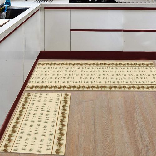  HomeCreator Non Slip 2pc Kitchen Area Rugs Retro Merry Christmas Theme Pine Cones and Pine Leaves Absorbent Antibacterial Indoor Door Mats Set Machine Washable Rug Runner 15.7x23.6