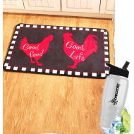 HomeCricket Gift Included- Country Farmhouse Kitchen Good Food Good Life Rooster Rug Kitchen Mat Carpet + FREE Bonus Water Bottle by Home Cricket Homecricket