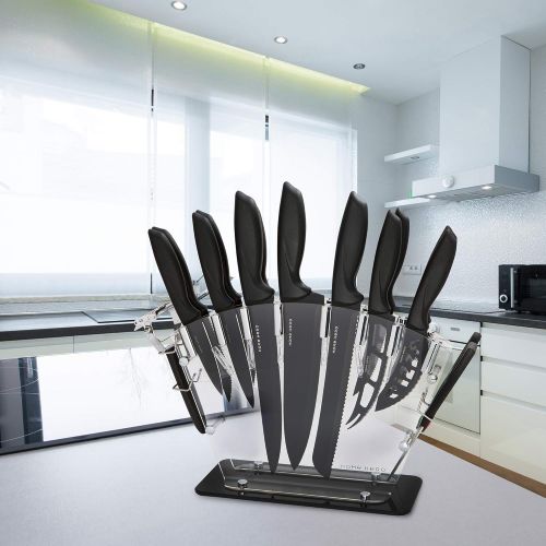  HomeHero Stainless Steel Knife Set with Block - 13 Kitchen Knives Set Chef Knife Set with Knife Sharpener, 6 Steak Knives, Bonus Peeler Scissors Cheese Pizza Knife & Acrylic Stand - Best Cu