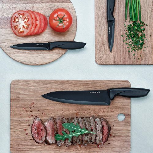  HomeHero Stainless Steel Knife Set with Block - 13 Kitchen Knives Set Chef Knife Set with Knife Sharpener, 6 Steak Knives, Bonus Peeler Scissors Cheese Pizza Knife & Acrylic Stand - Best Cu