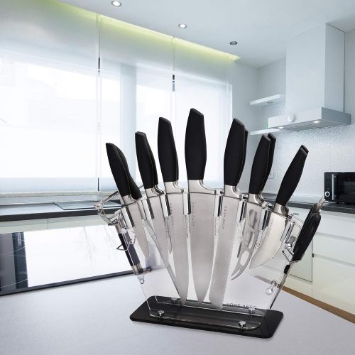  HomeHero Stainless Steel Knife Set with Block - 13 Kitchen Knives Set Chef Knife Set with Knife Sharpener, 6 Steak Knives, Bonus Peeler Scissors Cheese Pizza Knife & Acrylic Stand - Best Cu