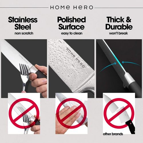  HomeHero Stainless Steel Knife Set with Block - 13 Kitchen Knives Set Chef Knife Set with Knife Sharpener, 6 Steak Knives, Bonus Peeler Scissors Cheese Pizza Knife & Acrylic Stand - Best Cu