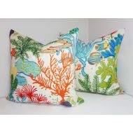 HomeLiving Set of 2 OUTDOOR Ocean Fish Coral Outdoor Pillow Cushion Covers Porch Pillow SET Pool Pillow 18x18