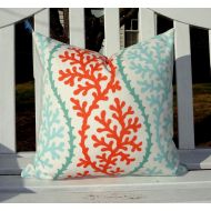 HomeLiving OUTDOOR Coral Blue Orange Pillow Cushion Covers Nautical Aqua Blue & Orange Coral Porch Pillows 18x18