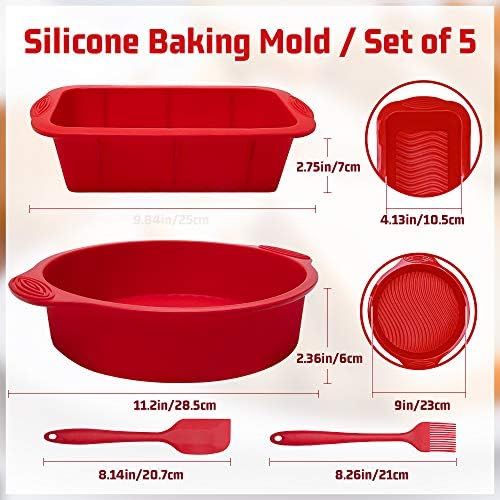  [아마존베스트]HomeMall Silicone Baking Moulds, 5 Professional Non-Stick Silicone Baking Moulds Set Including Cake Mould Bread Toast Mould Oil Brush Baking Spatula for DIY Toast Cake Bread Cake