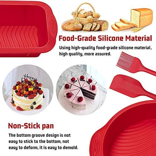  [아마존베스트]HomeMall Silicone Baking Moulds, 5 Professional Non-Stick Silicone Baking Moulds Set Including Cake Mould Bread Toast Mould Oil Brush Baking Spatula for DIY Toast Cake Bread Cake