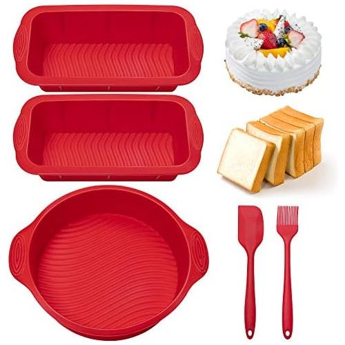  [아마존베스트]HomeMall Silicone Baking Moulds, 5 Professional Non-Stick Silicone Baking Moulds Set Including Cake Mould Bread Toast Mould Oil Brush Baking Spatula for DIY Toast Cake Bread Cake