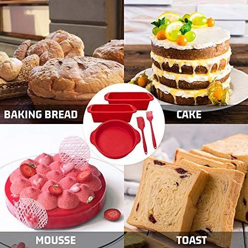  [아마존베스트]HomeMall Silicone Baking Moulds, 5 Professional Non-Stick Silicone Baking Moulds Set Including Cake Mould Bread Toast Mould Oil Brush Baking Spatula for DIY Toast Cake Bread Cake