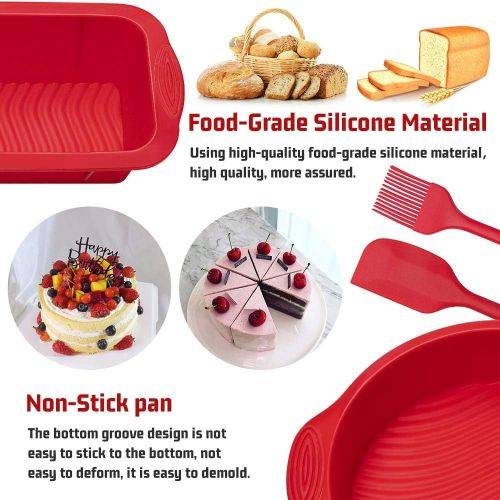  [아마존베스트]HomeMall Silicone Baking Moulds, 5 Professional Non-Stick Silicone Baking Moulds Set Including Cake Mould Bread Toast Mould Oil Brush Baking Spatula for DIY Toast Cake Bread Cake