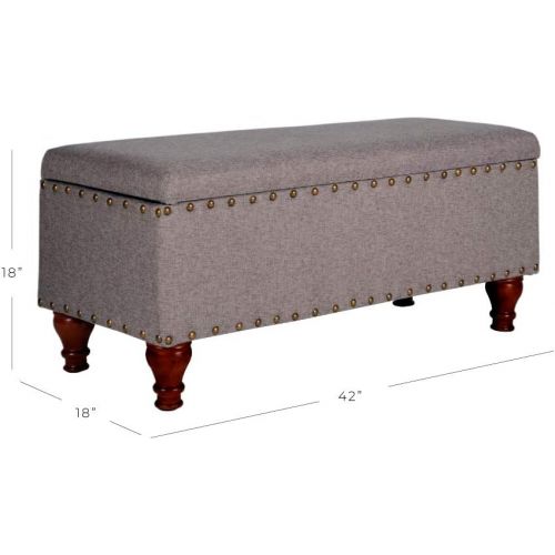  HomePop Kinen Oversized Storage Bench with Nail Head Trim, 42 x 18 x 18, Tan Linen