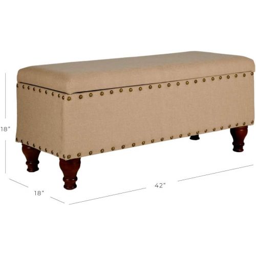  HomePop Kinen Oversized Storage Bench with Nail Head Trim, 42 x 18 x 18, Tan Linen