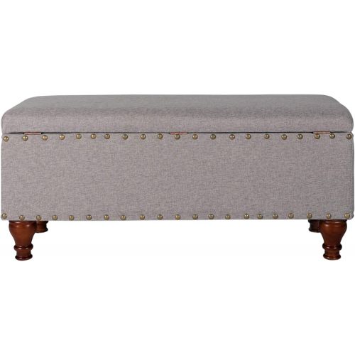  HomePop Kinen Oversized Storage Bench with Nail Head Trim, 42 x 18 x 18, Tan Linen