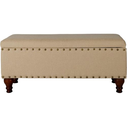  HomePop Kinen Oversized Storage Bench with Nail Head Trim, 42 x 18 x 18, Tan Linen