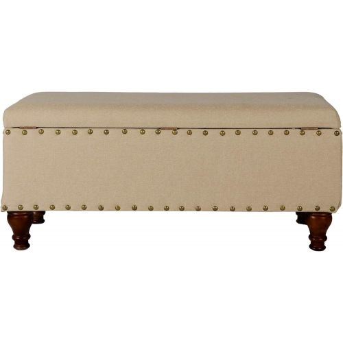  HomePop Kinen Oversized Storage Bench with Nail Head Trim, 42 x 18 x 18, Tan Linen