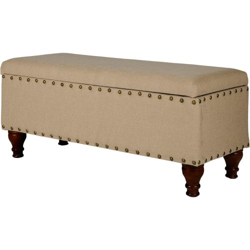  HomePop Kinen Oversized Storage Bench with Nail Head Trim, 42 x 18 x 18, Tan Linen