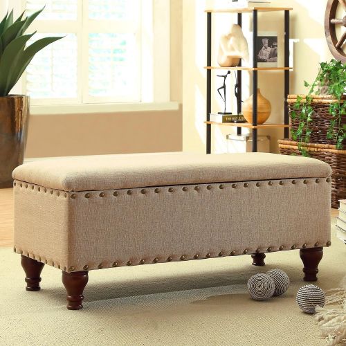  HomePop Kinen Oversized Storage Bench with Nail Head Trim, 42 x 18 x 18, Tan Linen